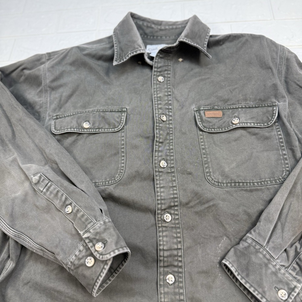 Carhartt Canvas Work Shirt Mens M Dark Green Long Sleeve Heavy Duty ButtonUp